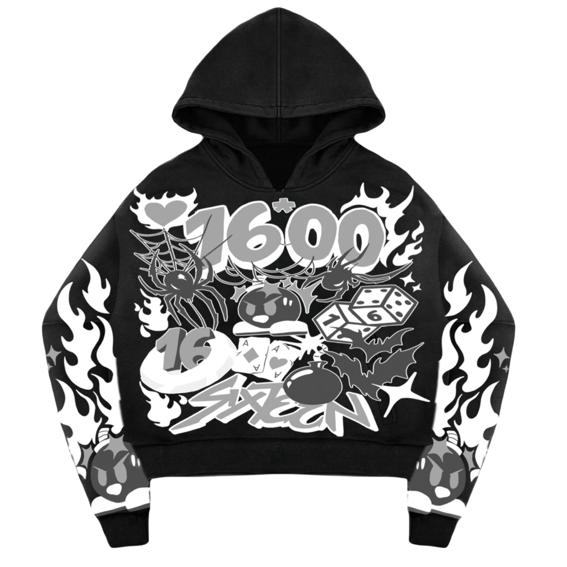 BLACK/WHITE POINTED 1600 HOODIE