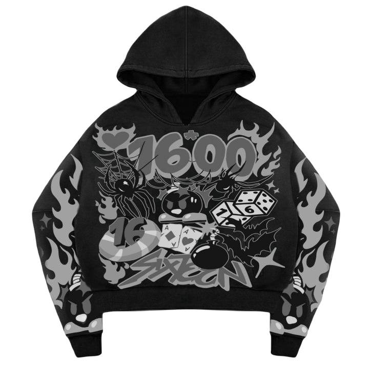 BLACK/GRAY POINTED 1600 HOODIE