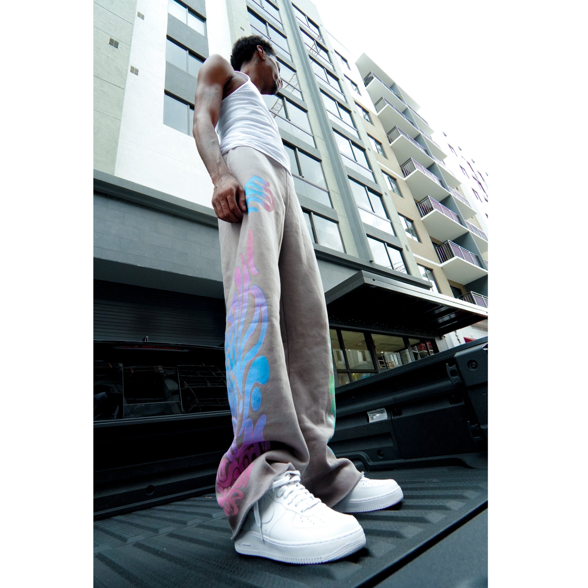 Cotton candy “S” flared sweatpants