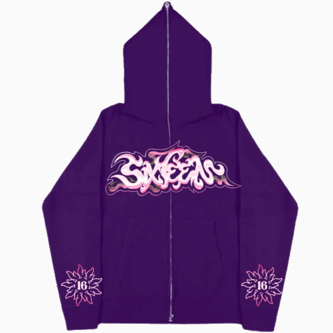 purple & pink sixteen zip-up