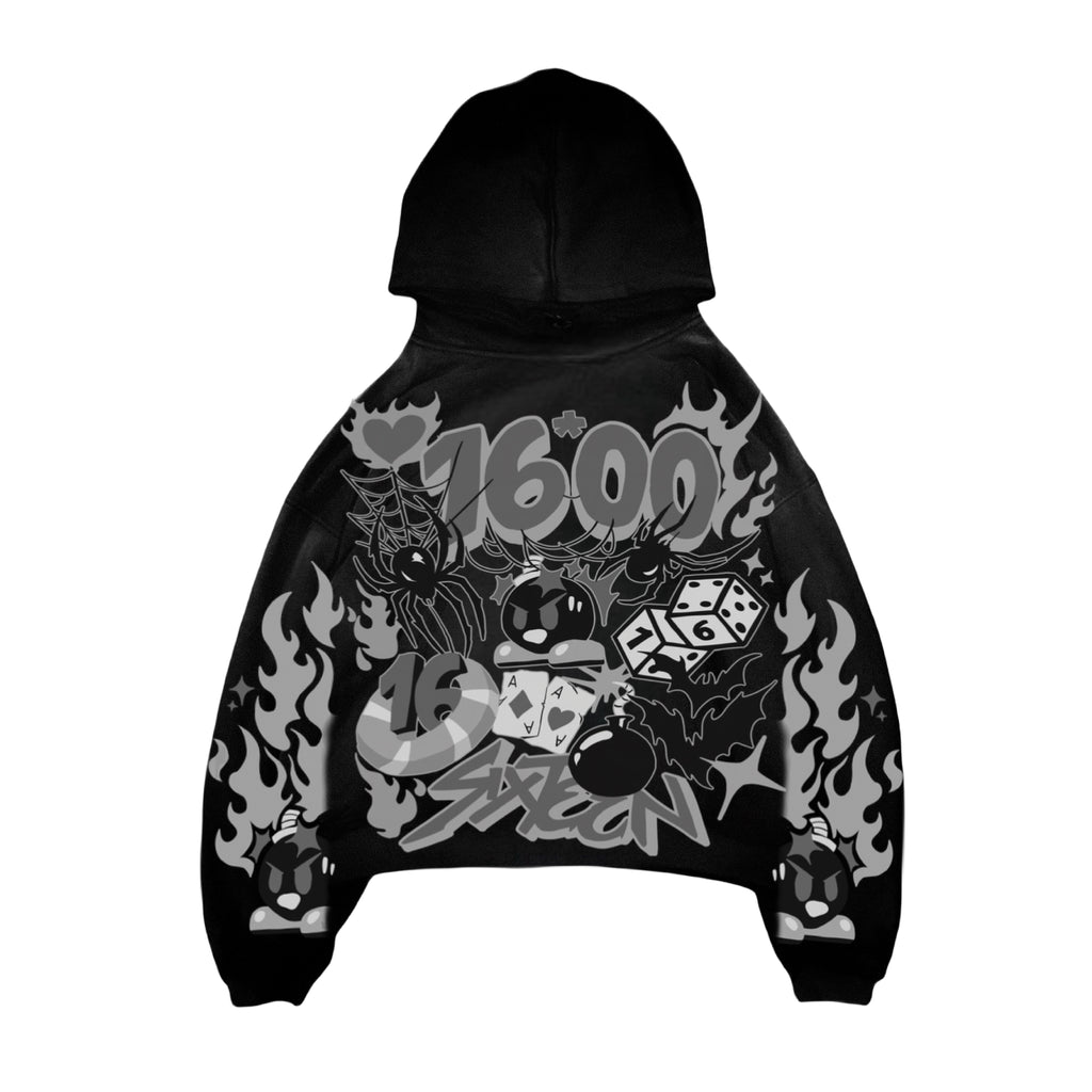 BLACK/GRAY POINTED 1600 HOODIE – sixteenhundredclub